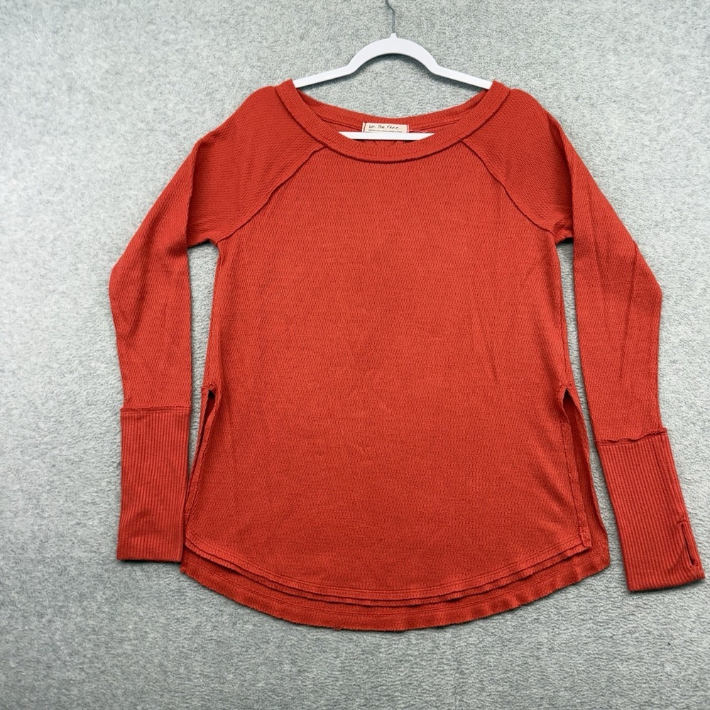 We The Free/Free‎ People Thermal Waffle Knit Top Womens Medium Orange Lagenlook